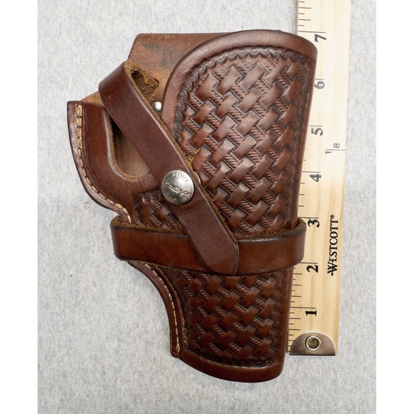Vtg George Lawrence Brown Leather Basket Weave Holster ICB 654 Outdoors Utility - Picture 9 of 12